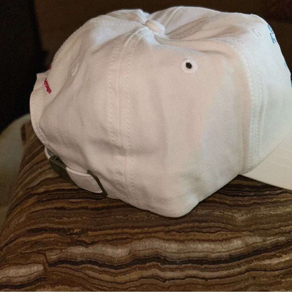 🌺 Vtg Hibiscus Flower Embroidered Baseball Cap Adjustable Tropical white blue